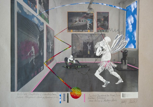 Enfants Terribles, Durchbruch der Kugel, 2014, Inkjet Druck auf Recycling Papier, Zeichnung, Collage, 52 x 72 cm 