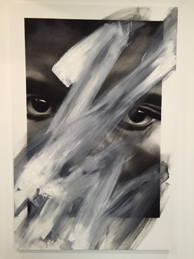 Van der Meulen, Untitled, 2015, 146 x 97 cm,  Kohle,  Öl, Papier auf Holz montiert