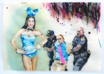 Cony Theis, Bunnies 7, 2013, Aquarell, Tusche und Ölfarbe auf Transparentpapier, 29,7x42 cm