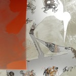 Jörg Länger, Kranichkuss (Detail) 2010, Keramikfarben, mundgeblasene Antikgläser und Sandstrahlung auf ESG-Glas, 160 x 60 cm, Edelstahlsockel 