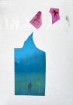 Jörg Länger, o.T., 2017, Keramikfarben, mundgeblasene Antikgläser, Sandstrahlung auf ESG-Glas, 100 x 70 cm