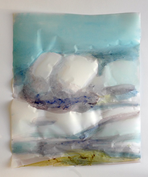 Cony Theis, Wolken I, 2009, Chin. Tusche, Ölfarben, Transparentpapier, 50 x 40 cm
