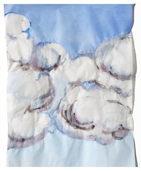 Cony Theis, Wolken VI, 2018, Chin. Tusche, Ölfarben und Transparentpapier, 50 x 40 cm