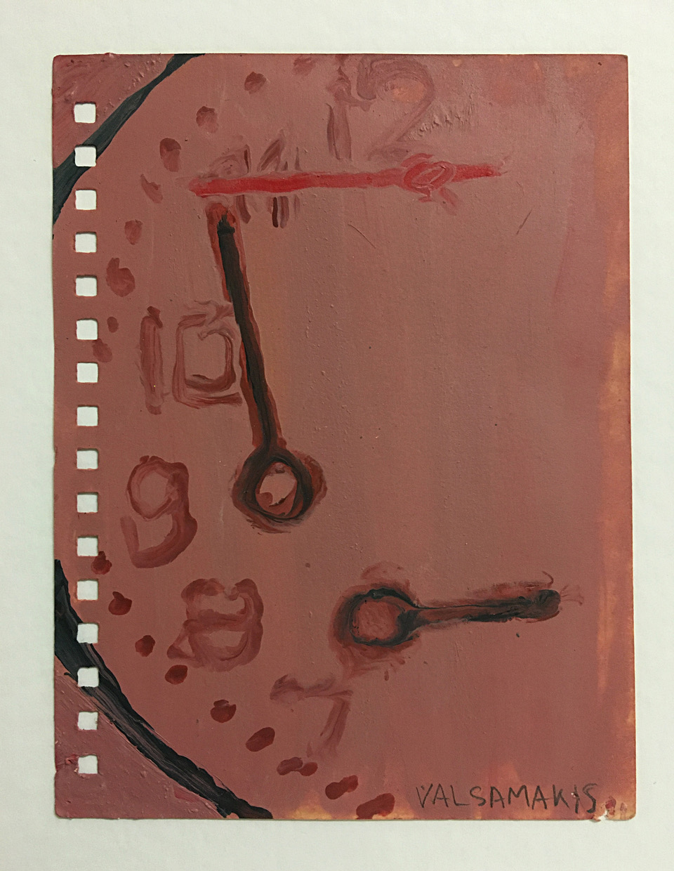 Nikos Valsamakis, Uhrwerk 1, 2018, Öl auf Papier, 10,5 x 14,5 cm_476€