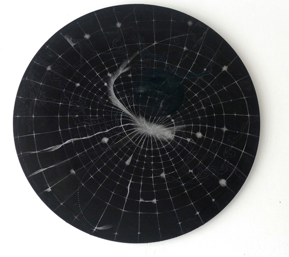 Sabine Mohr, Atmosphärische Störung #2, Gips, Leinwand, Silberstift, Gouache, 90 x 90 cm, 2019_1.600€
