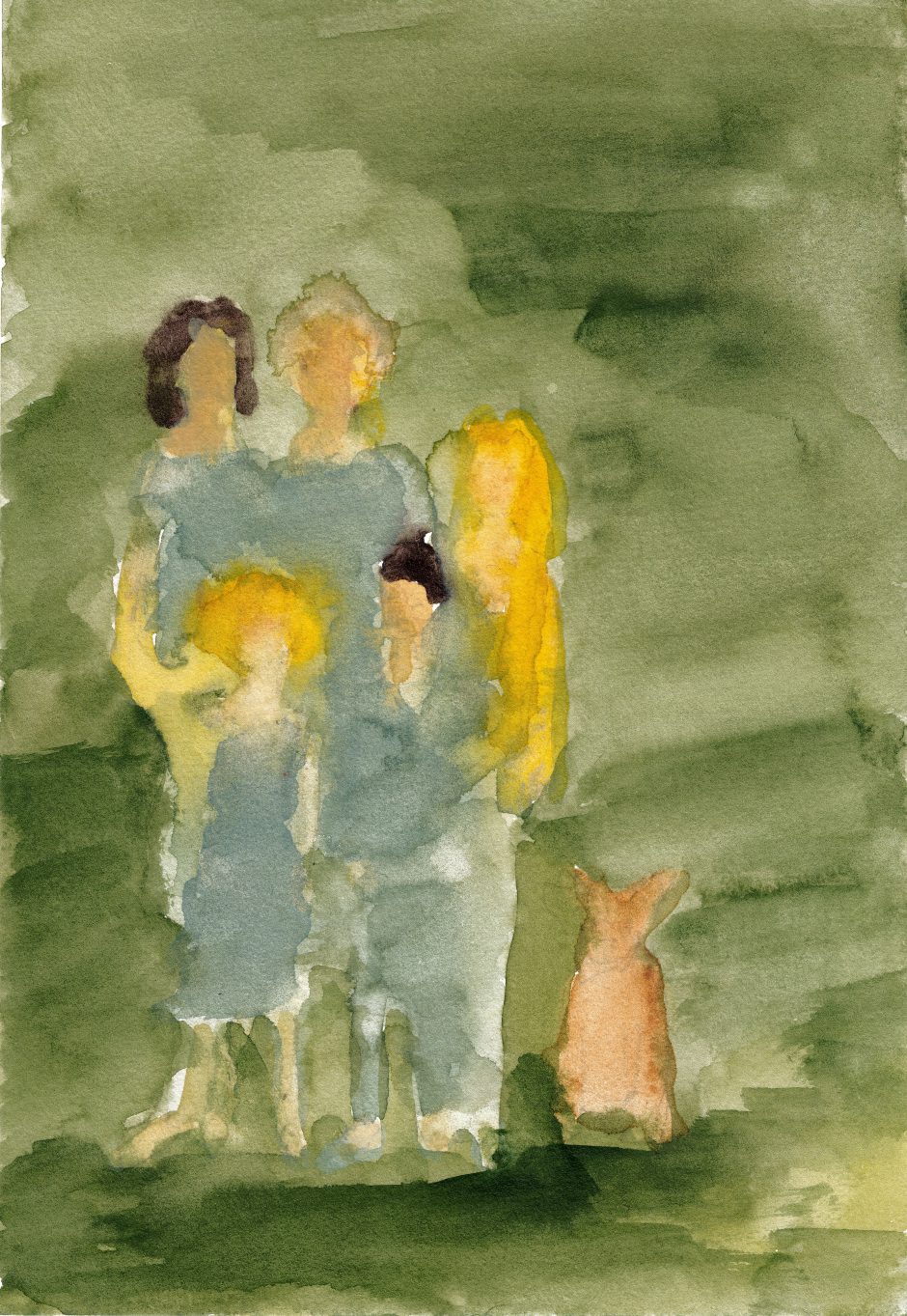 Familie mit Hund, 2021, Aquarell, 26 x 18cm 