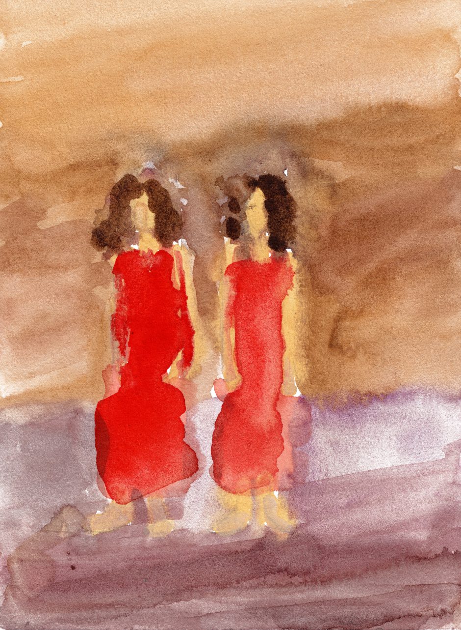 Zwilling in Rot, 2021, Aquarell, 24 x 18 cm