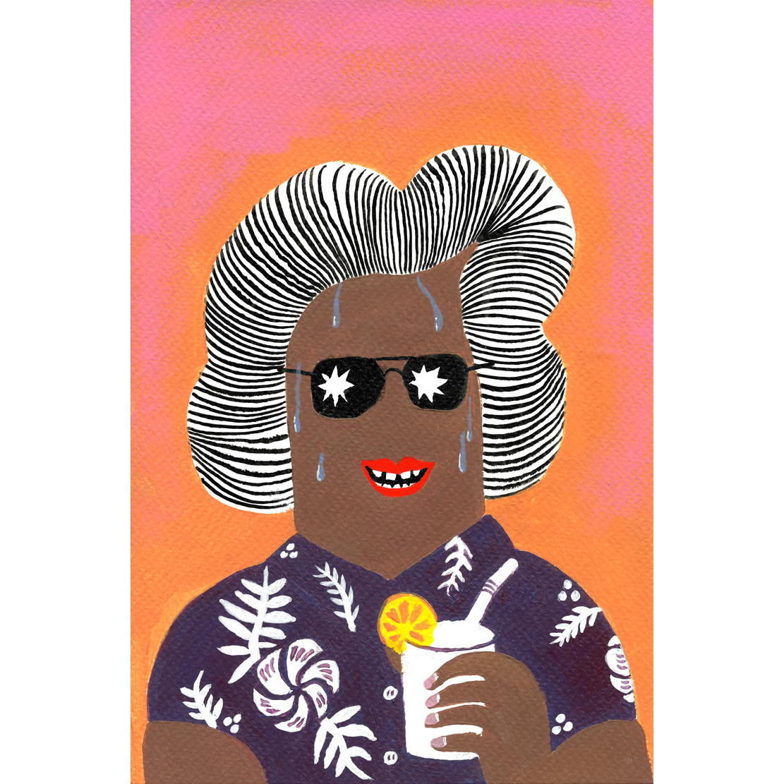 Homme Chemise Hawaienne, 2017, Tinte, Acryl auf Papier, 15,4 x 23,5 cm