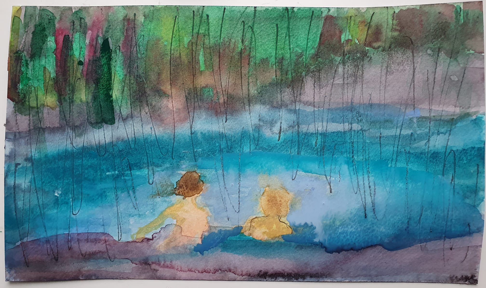 Barbara Petzold, Der Traum vom Sommer im Juli, 2021, Aquarell und Bleistift, 12 x 20 cm