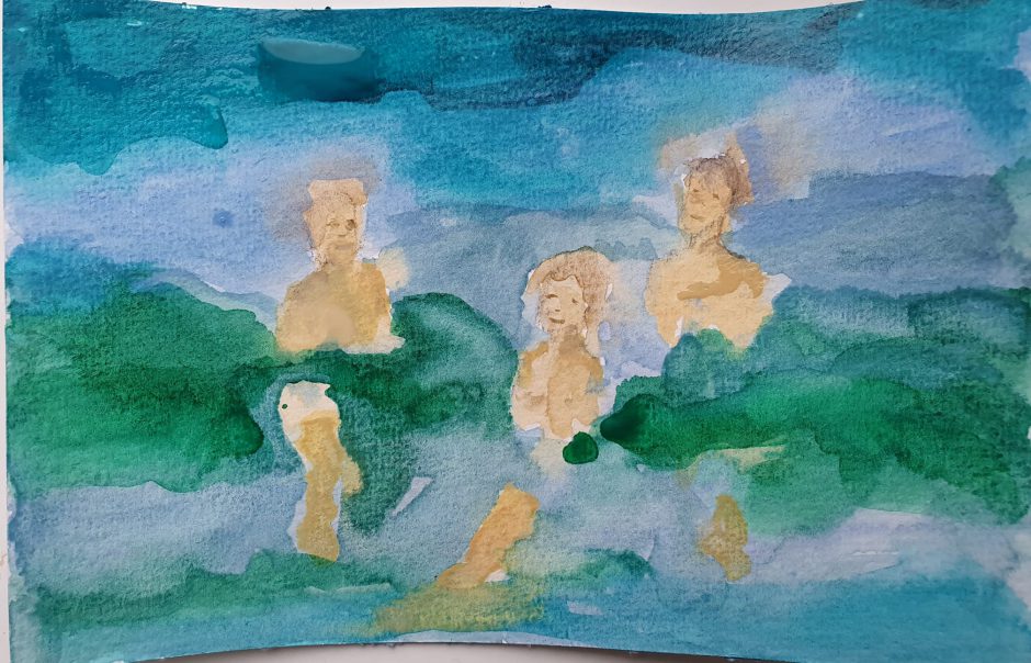Barbara Petzold, Das Wasser so wolkig, 2021, Aquarell, 12 x 17,5 cm