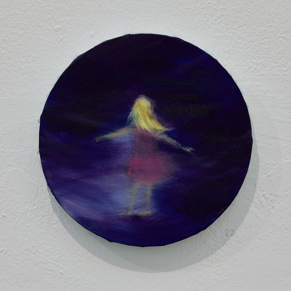 Barbara Petzold, Windiges Wetter, 2021, Öl auf Leinwand, Durchmesser 20 cm