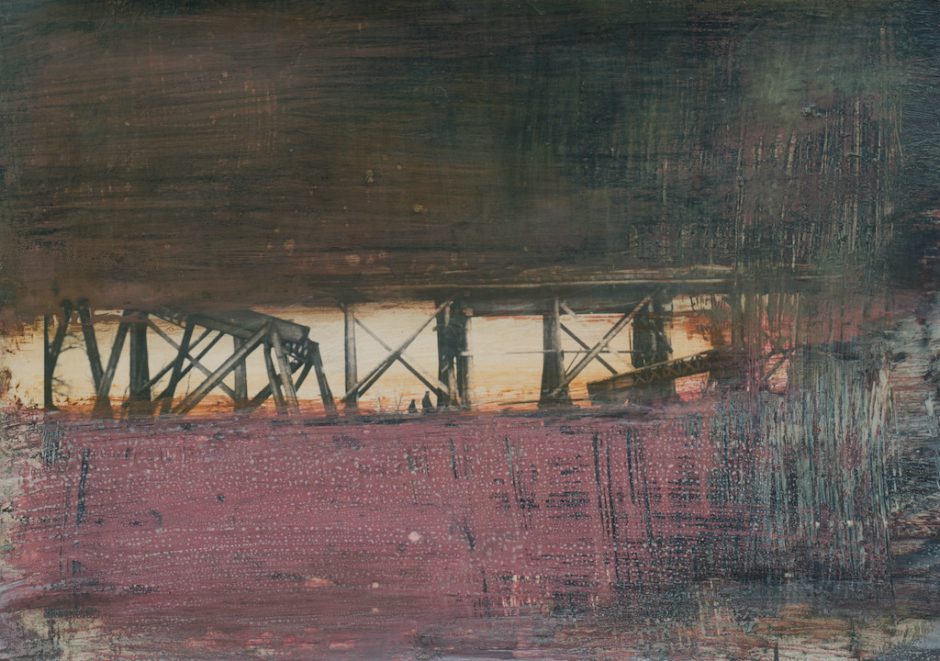 Thomas Kälberloh, Brücke 1, 2022, Mixed Media auf Print, 27 x 38,5 cm
