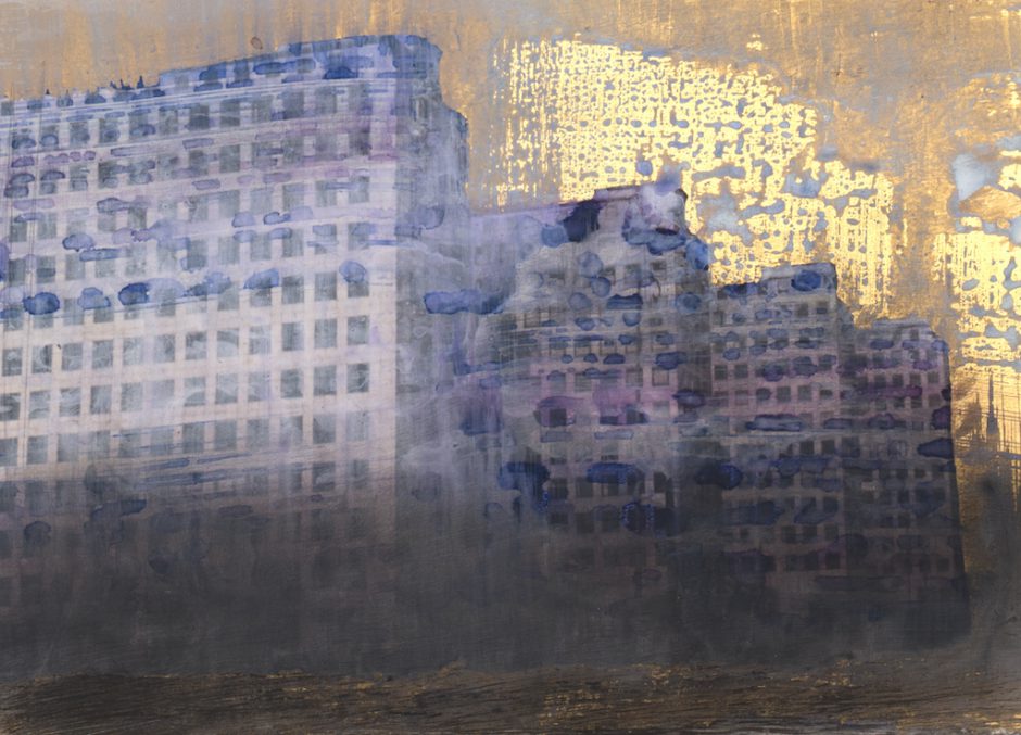 Thomas Kälberloh, City Hochhäuser 2, 2020, Mixed Media auf Print, Aludibond, 20,5 x 29,5 cm