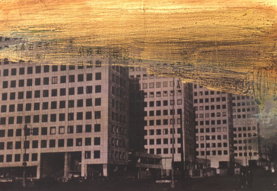 Thomas Kälberloh, City Hochhäuser 5, 2020, Mixed Media auf Print, Aludibond, 20,5 x 29,5 cm