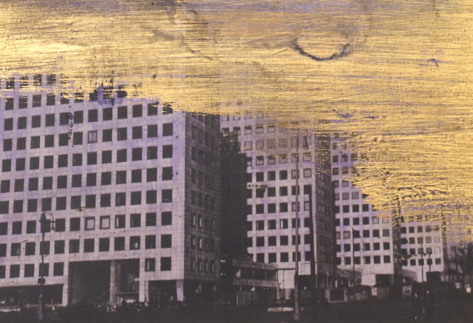 Thomas Kälberloh, City Hochhäuser 6, 2020, Mixed Media auf Print, Aludibond, 21,5 x 29,5 cm