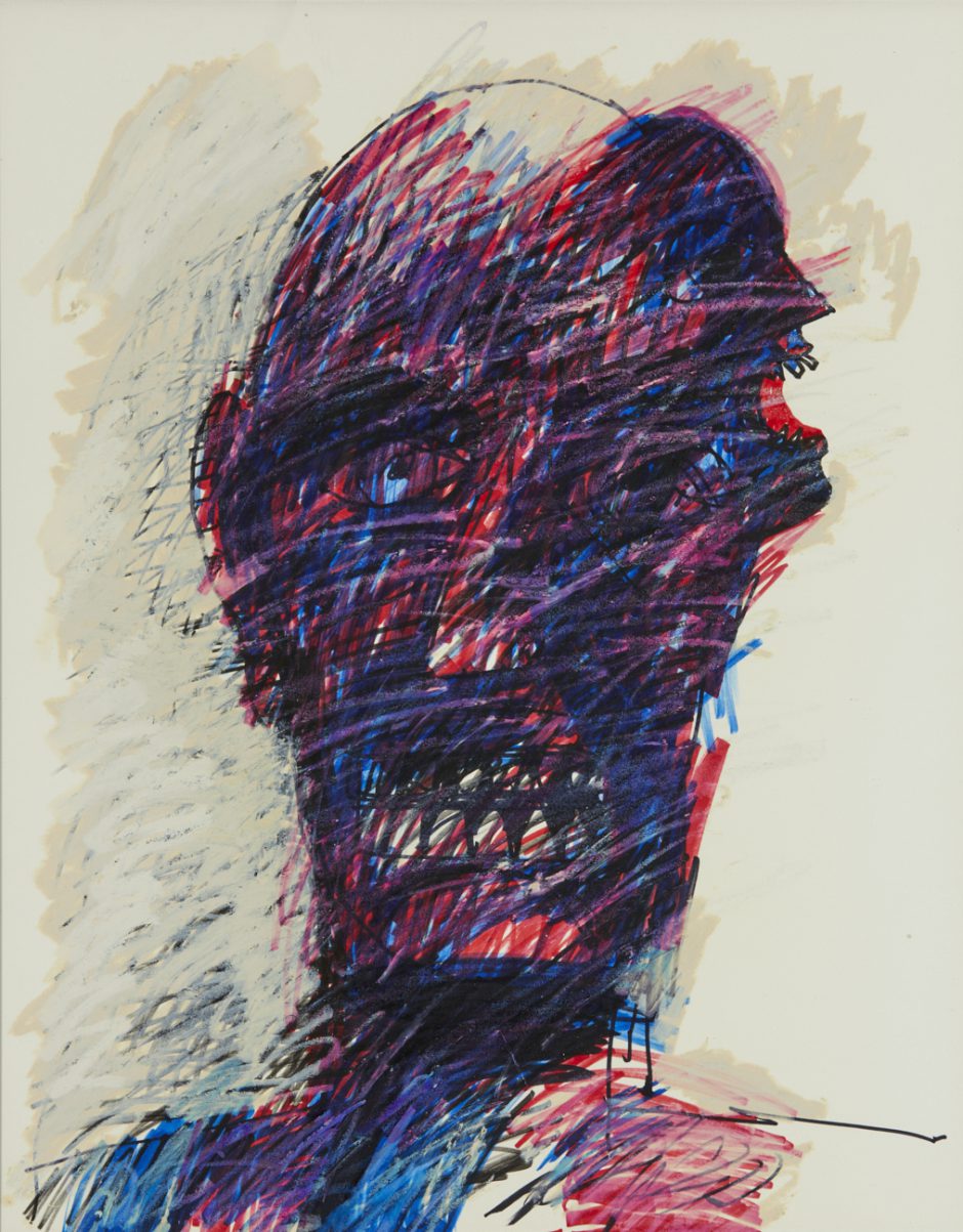 callata la boca, 1996, Filzstift, Kreide auf Papier, 47,7 x 31,4 cm