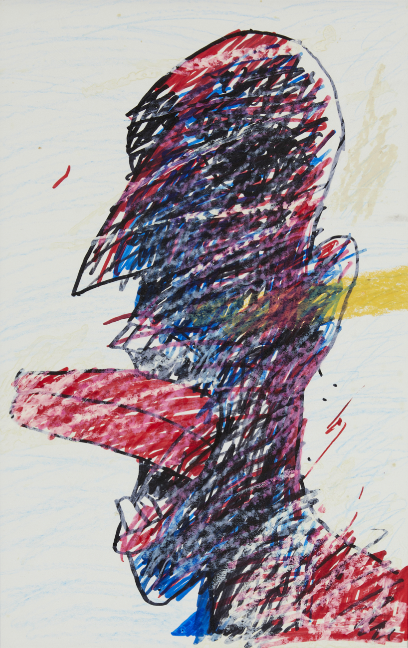 de facto, 1996, Filzstift, Kreide auf Papier, 47,7 x 31,4 cm