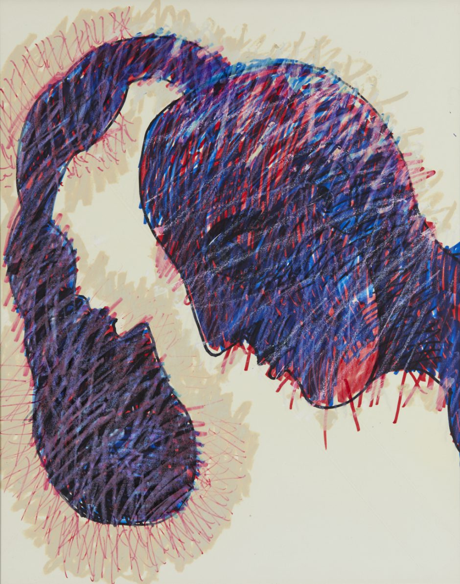 unumwunden, 1993, Filzstift, Kreide auf Papier, 65 x 53 cm