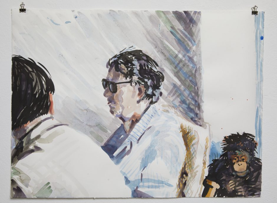Raymond Pettibon (mit Affe), 2015,
Chin. Tusche auf Bütten,
39,7 x 53 cm