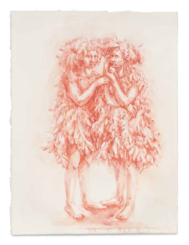 Bea Emsbach, Sprechende Berührung. Studien zum Leben in den Wäldern, 2019, Tintenaquarell, 30 x 40 cm