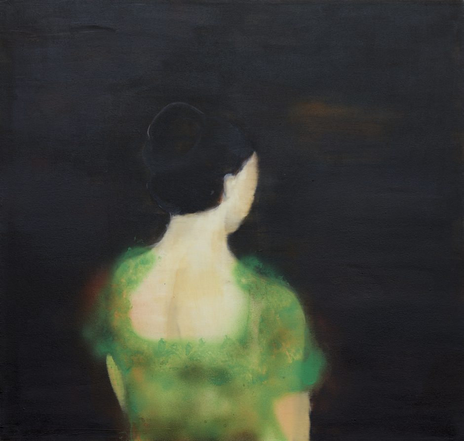 Barbara Petzold, my green dress, 2024, Öl auf Leinwand, 90 x 95 cm
