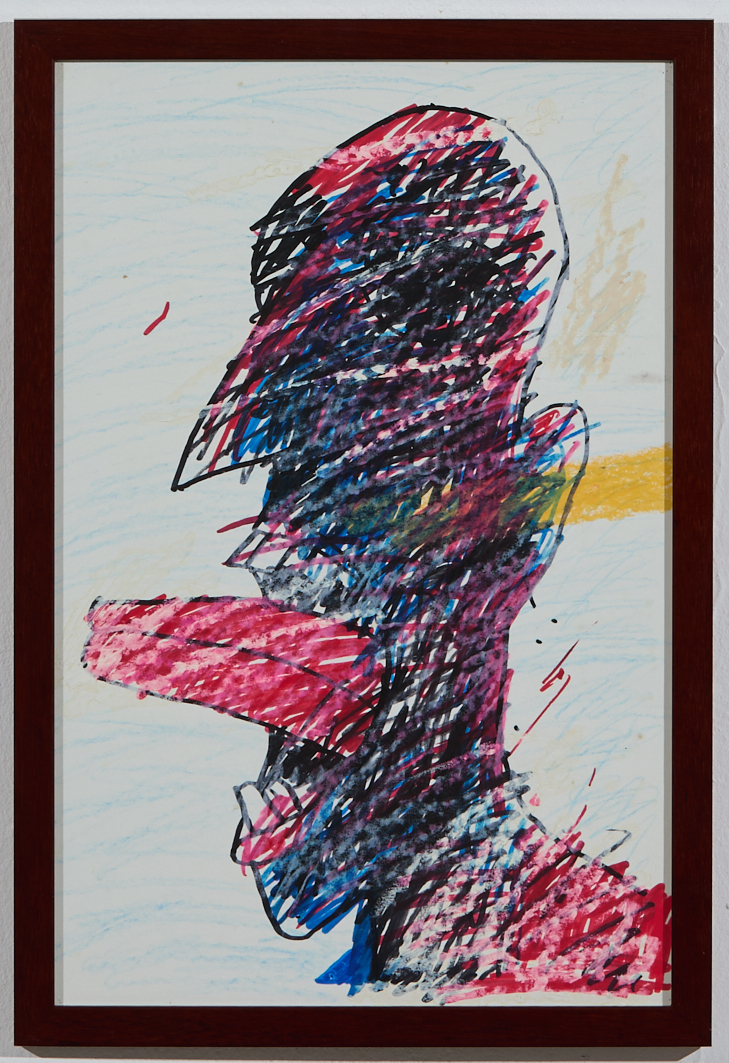 Peter Wehr,
de facto, 1996,
Filzstift, Kreide auf Papier,
48 x 31 cm