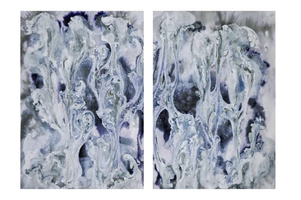 Keiyona C. Stumpf, Symmetries (2-teilig), 2020, Tusche, je 21 x 29,5 cm (gerahmt)