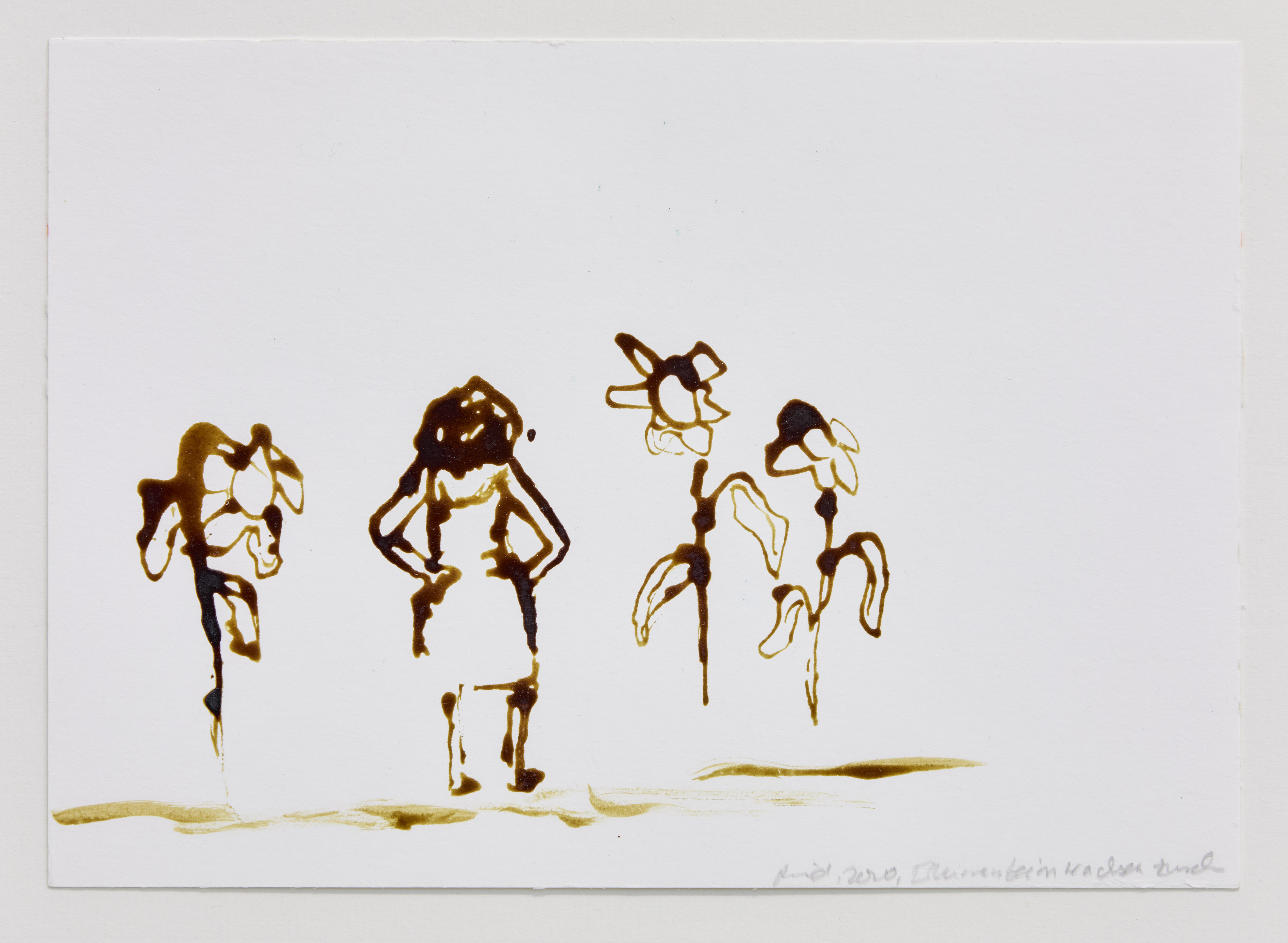 Barbara Petzold, Blumen beim Wachsen zusehen, 2020, Schellacktusche auf Papier, 16,5 x 24 cm