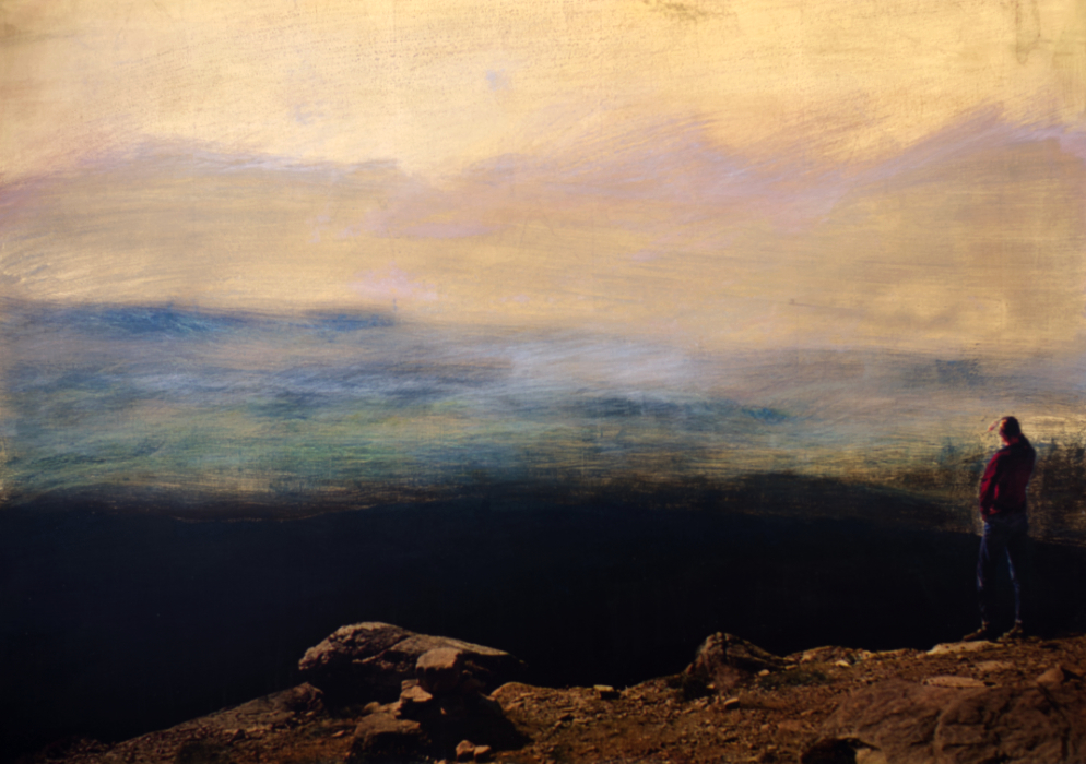 Thomas Kälberloh, Roter Mann, 2025, Mixed Media auf Print, 60 x 85 cm 