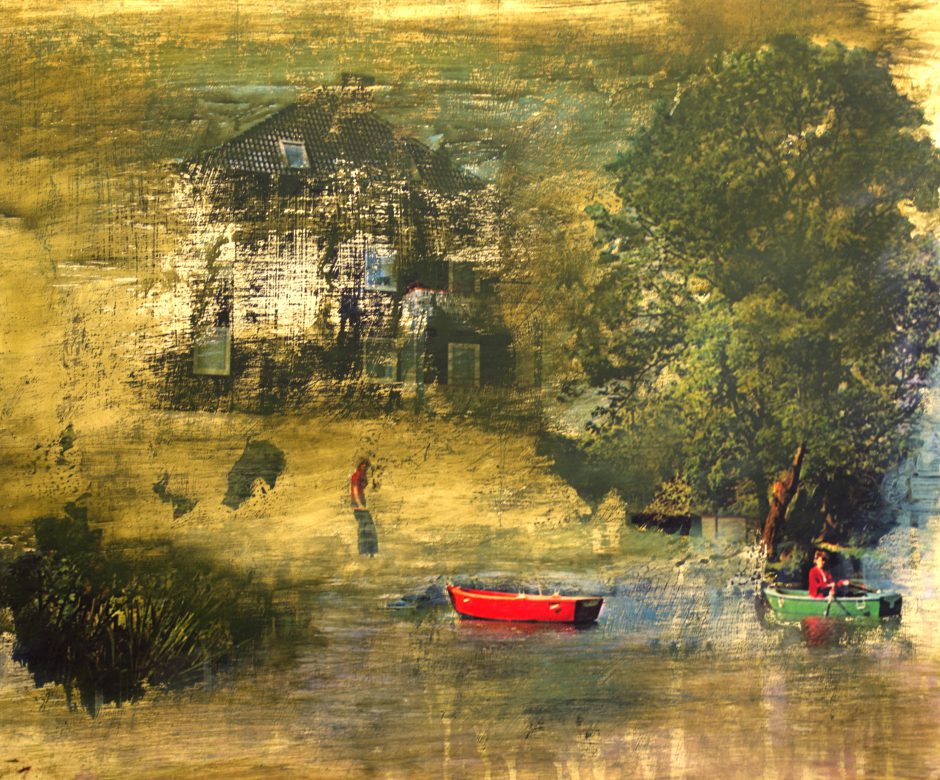 Thomas Kälberloh, Behagliche Ferienwohnung, 2025, Mixed Media auf Print, 46 x 56,3 cm 